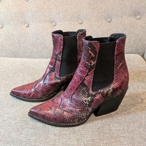Red Snakeskin Western Cowboy Ankle Boots Leather EU 38 US 7.5 Elena Iachi